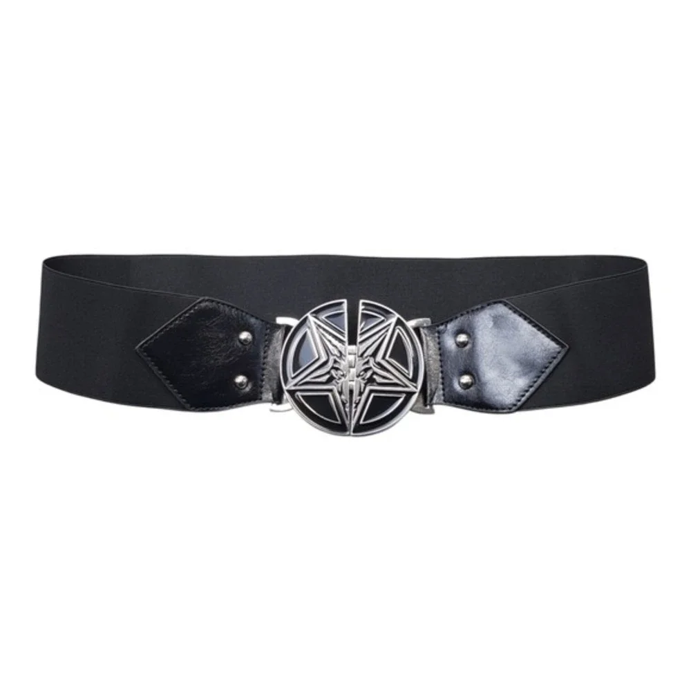 Killstar Gates of Hell‎ Belt Womens 2XL Black Elastic Waist Goat Head Buckle